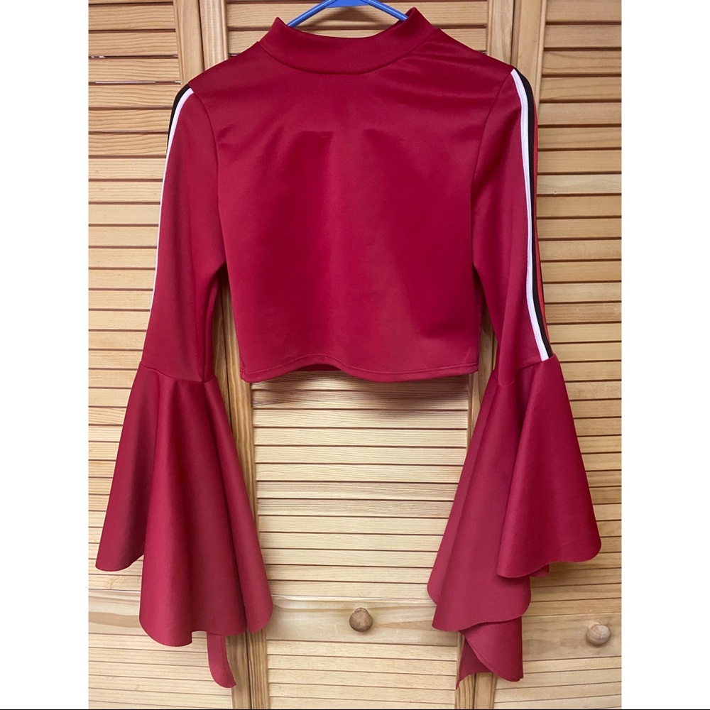 Semi-Cropped Red Top with Flared Sleeves